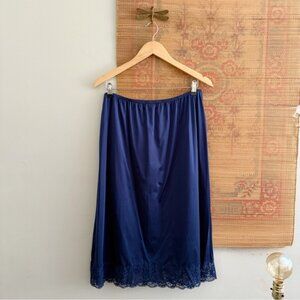 Vintage Vanity Fair Blue Lace Trim Shin Length Slip Skirt